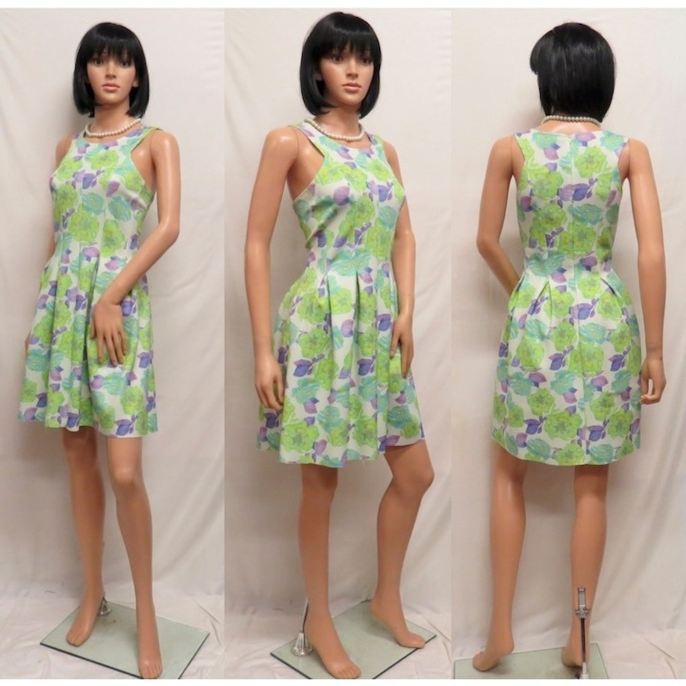 GIANNI BINI Parisian Garden Celery Green Ava‎ Sun Dress Size L